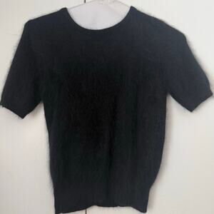 Vintage 90's Mantessa Black Short Sleeve Fuzzy Lamb Wool Keyhole Back Blouse Med